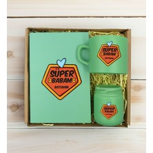 Bk Gift Kişiye Özel Isimli Dtf Baba Temalı Yeşil Defter & Kahve Fincanı & Mum Hediye Seti-1, Babaya Hediye, Babalar Günü Hediyeleri