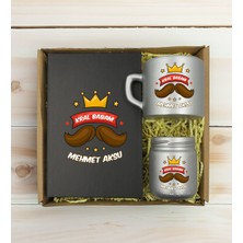 Bk Gift Kişiye Özel Isimli Dtf Baba Temalı Antrasit Defter & Gümüş Kahve Fincanı & Mum Hediye Seti-3, Babaya Hediye, Babalar Günü Hediyeleri