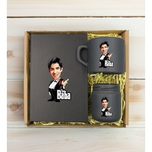 Bk Gift Kişiye Özel Dtf The Baba Karikatürlü Antrasit Defter & Kahve Fincanı & Mum Hediye Seti-3, Babaya Hediye, Babalar Günü Hediyeleri