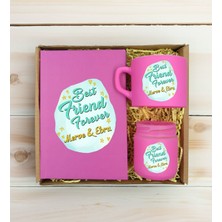 Bk Gift Kişiye Özel Isimli Dtf Best Friend Temalı Pembe Defter & Kahve Fincanı & Mum Hediye Seti-2, Arkadaşa Hediye, Doğum Günü Hediyesi