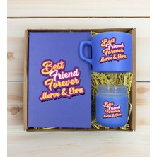 Bk Gift Kişiye Özel Isimli Dtf Best Friend Temalı Mavi Defter & Kahve Fincanı & Mum Hediye Seti-3, Arkadaşa Hediye, Doğum Günü Hediyesi