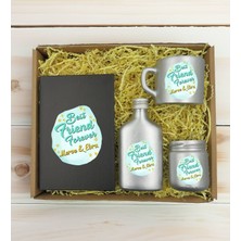 Bk Gift Kişiye Özel Isimli Dtf Best Friend Temalı Antrasit Defter & Gümüş Kahve Fincanı & Kolonya & Mum Hediye Seti-2, Arkadaşa Hediye, Doğum Günü Hediyesi