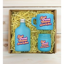 Bk Gift Kişiye Özel Isimli Dtf Best Friend Temalı Turkuaz Kahve Fincanı & Kolonya & Mum Hediye Seti-3, Arkadaşa Hediye, Doğum Günü Hediyesi