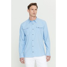 Altınyıldız Classics Erkek Buz Mavisi Slim Fit Dar Kesim Klasik Yaka Pamuklu Gömlek