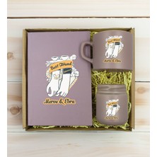 Bk Gift Kişiye Özel Isimli Dtf Best Friend Temalı Mat Gri Defter & Kahve Fincanı & Mum Hediye Seti-4, Arkadaşa Hediye, Doğum Günü Hediyesi