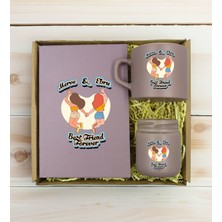 Bk Gift Kişiye Özel Isimli Dtf Best Friend Temalı Mat Gri Defter & Kahve Fincanı & Mum Hediye Seti-6, Arkadaşa Hediye, Doğum Günü Hediyesi