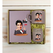 Bk Gift Kişiye Özel Dtf The Baba Karikatürlü Mat Gri Defter & Kahve Fincanı & Mum Hediye Seti-2, Babaya Hediye, Babalar Günü Hediyeleri