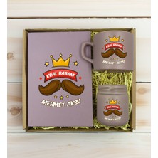 Bk Gift Kişiye Özel Isimli Dtf Baba Temalı Mat Gri Defter & Kahve Fincanı & Mum Hediye Seti-3, Babaya Hediye, Babalar Günü Hediyeleri