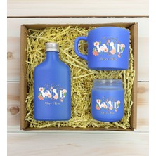 Bk Gift Kişiye Özel Isimli Dtf Anne Temalı Mavi Kahve Fincanı & Kolonya & Mum Hediye Seti-4, Anneye Hediye, Anneler Günü Hediyesi