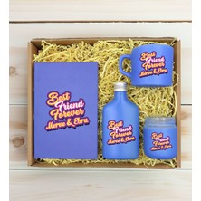 Bk Gift Kişiye Özel Isimli Dtf Best Friend Temalı Mavi Defter & Kahve Fincanı & Kolonya & Mum Hediye Seti-3, Arkadaşa Hediye, Doğum Günü Hediyesi
