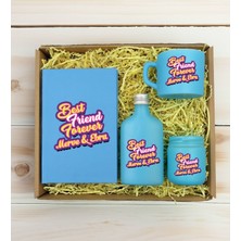 Bk Gift Kişiye Özel Isimli Dtf Best Friend Temalı Turkuaz Defter & Kahve Fincanı & Kolonya & Mum Hediye Seti-3, Arkadaşa Hediye, Doğum Günü Hediyesi