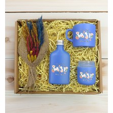 Bk Gift Kişiye Özel Isimli Dtf Anne Temalı Mavi Kahve Fincanı & Kolonya & Mum & El Yapımı Kuru Çiçek Buketi Hediye Seti-4, Anneye Hediye, Anneler Günü Hediyesi