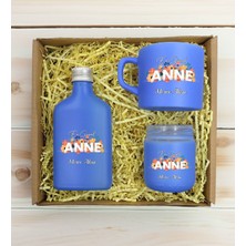 Bk Gift Kişiye Özel Isimli Dtf Anne Temalı Mavi Kahve Fincanı & Kolonya & Mum Hediye Seti-2, Anneye Hediye, Anneler Günü Hediyesi