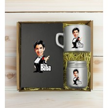 Bk Gift Kişiye Özel Dtf The Baba Karikatürlü Antrasit Defter & Gümüş Kahve Fincanı & Mum Hediye Seti-3, Babaya Hediye, Babalar Günü Hediyeleri