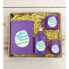 Bk Gift Kişiye Özel Isimli Dtf Best Friend Temalı Mor Defter & Kahve Fincanı & Kolonya & Mum Hediye Seti-2, Arkadaşa Hediye, Doğum Günü Hediyesi