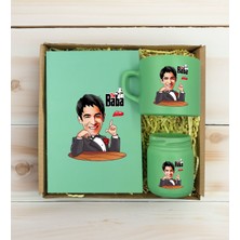 Bk Gift Kişiye Özel Dtf The Baba Karikatürlü Yeşil Defter & Kahve Fincanı & Mum Hediye Seti-2, Babaya Hediye, Babalar Günü Hediyeleri