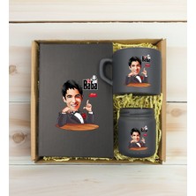 Bk Gift Kişiye Özel Dtf The Baba Karikatürlü Antrasit Defter & Kahve Fincanı & Mum Hediye Seti-2, Babaya Hediye, Babalar Günü Hediyeleri