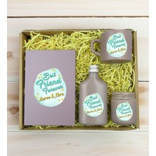 Bk Gift Kişiye Özel Isimli Dtf Best Friend Temalı Mat Gri Defter & Kahve Fincanı & Kolonya & Mum Hediye Seti-2, Arkadaşa Hediye, Doğum Günü Hediyesi