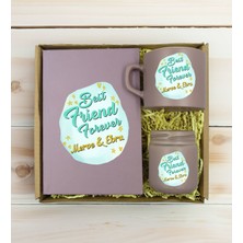 Bk Gift Kişiye Özel Isimli Dtf Best Friend Temalı Mat Gri Defter & Kahve Fincanı & Mum Hediye Seti-2, Arkadaşa Hediye, Doğum Günü Hediyesi