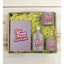 Bk Gift Kişiye Özel Isimli Dtf Best Friend Temalı Mat Gri Defter & Kahve Fincanı & Kolonya & Mum Hediye Seti-3, Arkadaşa Hediye, Doğum Günü Hediyesi