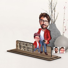 Bk Gift Kişiye Özel 3D Kabartma Isimli Baba-Oğul Karikatürlü Ahşap Biblo-4, Babaya Hediye, Babalar Günü Hediyeleri