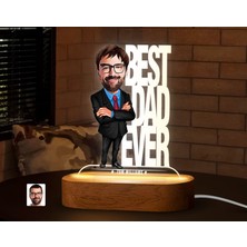 Bk Gift Kişiye Özel Baba Karikatürlü Dekoratif 3D Biblo LED Işıklı Gece Lambası-6, Babaya Hediye, Babalar Günü Hediyeleri