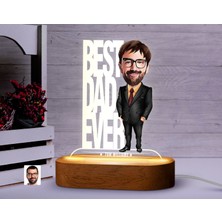 Bk Gift Kişiye Özel Baba Karikatürlü Dekoratif 3D Biblo LED Işıklı Gece Lambası-3, Babaya Hediye, Babalar Günü Hediyeleri