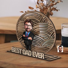 Bk Gift Kişiye Özel 3 Katmanlı Baba Karikatürlü Ahşap Biblo-1, Babaya Hediye, Babalar Günü Hediyeleri
