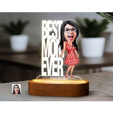 Bk Gift Kişiye Özel Anne Karikatürlü Dekoratif 3D Biblo LED Işıklı Gece Lambası-3, Anneye Hediye, Anneler Günü Hediyeleri