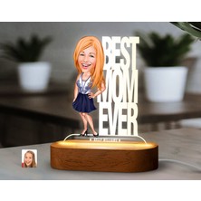 Bk Gift Kişiye Özel Anne Karikatürlü Dekoratif 3D Biblo LED Işıklı Gece Lambası-2, Anneye Hediye, Anneler Günü Hediyeleri