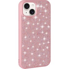 Megafox Teknoloji Apple iPhone 15 Plus Uyumlu Kılıf Parlak Taşlı Tasarım Pırlanta Kapak, Pembe