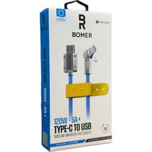 BOMER 3802 120W 6A MAVİ RENK TYPE C to USB 180 DERECE DÖNER BAŞLI IŞIKLI ŞARJ VE DATA KABLOSU