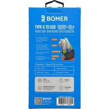 BOMER 3802 120W 6A MAVİ RENK TYPE C to USB 180 DERECE DÖNER BAŞLI IŞIKLI ŞARJ VE DATA KABLOSU