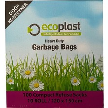 Ecoplast 240 Litre Siyah Hantal Konteyner Çöp Torbası - 120 x 150 Cm. - 700 Gr. - 10 Adetlik 10 Rulo