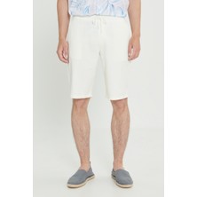 Altınyıldız Classics Erkek Beyaz Keten Comfort Fit Rahat Kesim Yan Cepli Şort