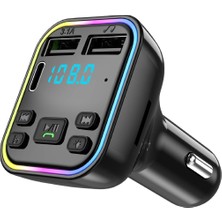 Nidage NR54 Rgb Renkli Fm Radyo Transmitter Mp3 Çalar Bluetooth 5.0 Çakmaklık Type-C Hızlı Şarj Aleti