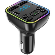 Nidage NR54 Rgb Renkli Fm Radyo Transmitter Mp3 Çalar Bluetooth 5.0 Çakmaklık Type-C Hızlı Şarj Aleti