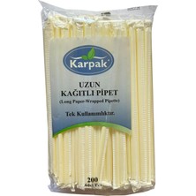 Karpak Kağıtlı Sargılı Beyaz Tek Kullanımlık Düz Pipet Kamış 23 Cm. - 200 Adetlik 10 Paket