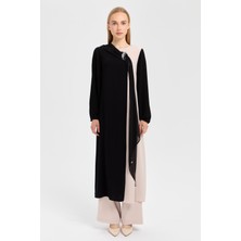 Esswaap Şal Detaylı Önü Yırtmaçlı Pilise Kollu Pantolonlu Takım  Taş