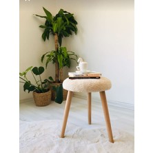 Beylerbeyi Gürgen Ahşap Retro Ayak Dekoratif krem Peluş Puf Tabure Bench Koltuk Sandalye