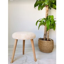 Beylerbeyi Gürgen Ahşap Retro Ayak Dekoratif krem Peluş Puf Tabure Bench Koltuk Sandalye