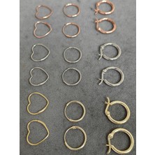Mistik Silver Ince Tel Kalp Desenli Gümüş Küpe - Gold Renk
