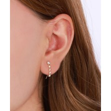 Mistik Silver Özel Tasarım Beş Taşlı Gümüş Küpe - Gold Renk