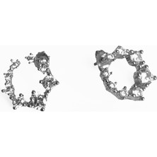 Mistik Silver Beyaz Taşlı Oval Çivili Gümüş Küpe - Rodyum Renk