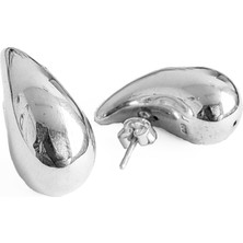 Mistik Silver Taşsız Balon Damla Gümüş Küpe - Rodyum Renk