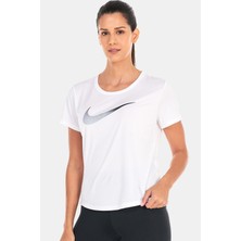Nike Dri-Fit One Swoosh Graphic Running Standart Fit Kesim Beyaz Kadın Tişört