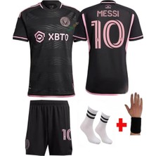 Sidas Inter Miami Messi 23/24 Yeni Sezon Siyah Çocuk Futbol Forması 4'lü Set Çorap ve Bileklik Hediye