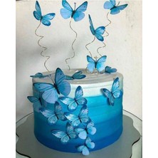 Parti Furyası Pasta Balon Üzeri Dekor Kelebek Süsler  Pasta Balon Üzeri Süslemesi  pasta Yapımı Dekor Süsü Butterfly  mavi