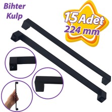 Glaswen 15 Adet Bihter Düz Kulp 224 mm Siyah Mutfak Kulpu Çekmece Dolap Kapak Kulbu Metal Mobilya Dolabı Kulpları