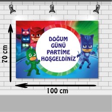 Parti Furyası Pijamaskeliler  doğum Günü 70X100 cm Pj Mask Doğum Günü Konsepti Afişi